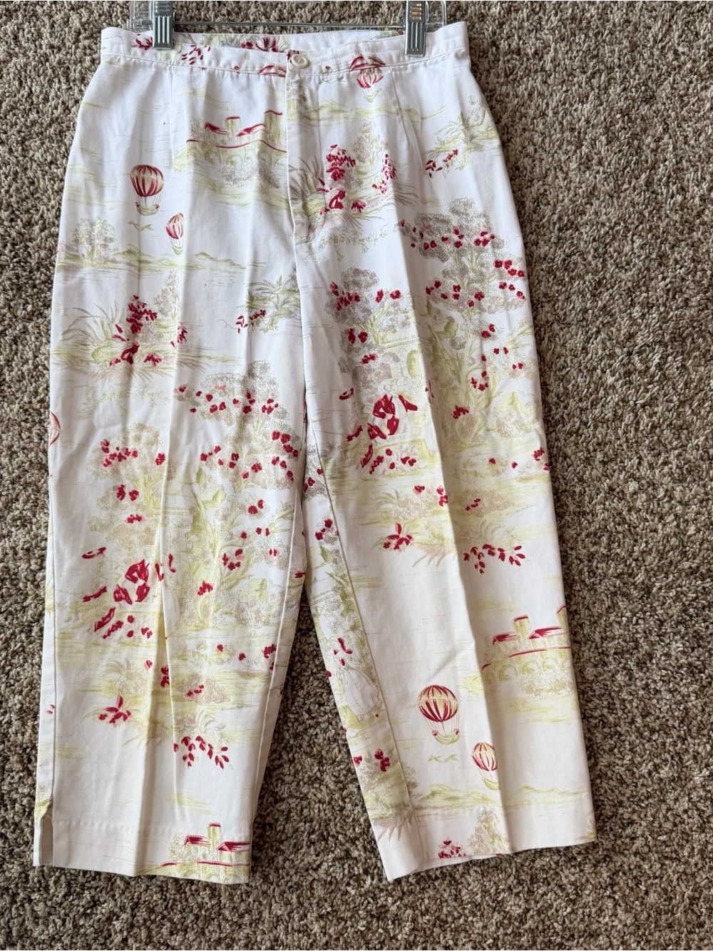 Vintage Y2K Toile Print Capri Pants Cottagecore Grandmacore Hot Air Balloons